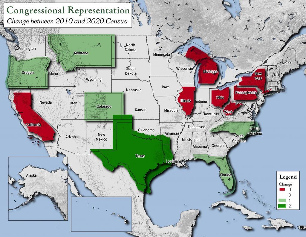 Thematic Map: Change in Number of Congresisonal Representatives After 2020 Redistricting Thematic Map: Change in Number of Congresisonal Representatives After 2020 Redistricting